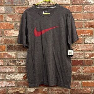 Nike Short-Sleeve Crewneck Tee in Charcoal with Red Swoosh